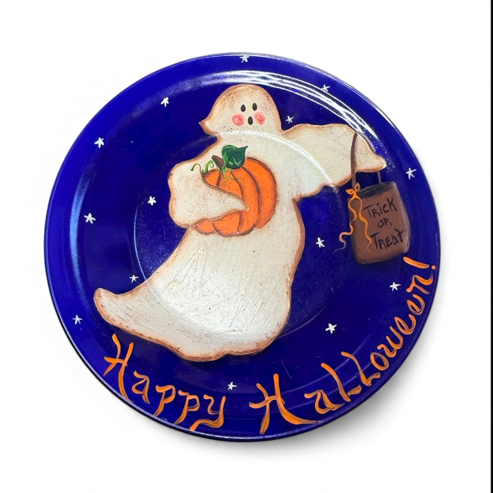 Vintage Handmade Halloween Ghost Decorative Plate - Picture 1 of 5